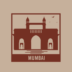 India Gate. Mumbai, India. Vector silhouette. Icon for travel agency. Vintage style