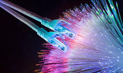 network cables with fiber optical background