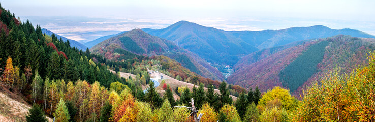 Fototapeta na wymiar Romanian mountains in autumn season, Cindrel mountains, Paltinis area, Sibiu county, central Romania