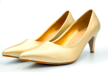 Close-up of woman high heel  shoes on the white background.