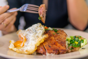 Vietnamese broken rice with grilled pork chop, fried egg and meatloaf