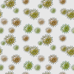 Hand drawn cartoonish coronavirus COVID-19 seamless pattern (texture) on grey background