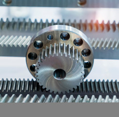 Industrial metal gears in a close-up