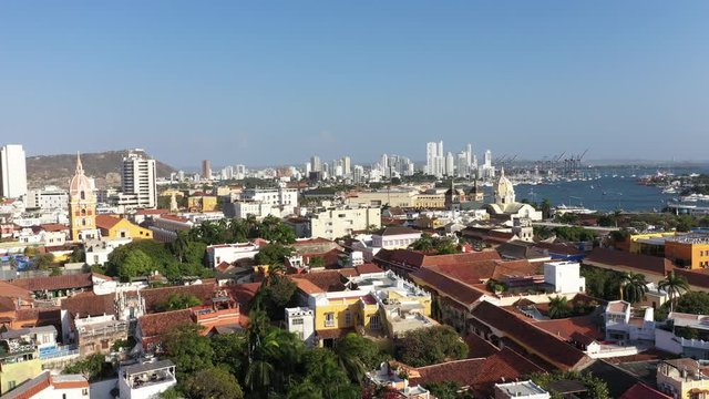 The historic center of Cartagena, Colombia with the Caribbean Sea seen from two sides