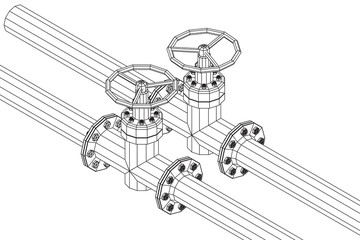 Oil pipeline with valve business concept. Finance economy polygonal petrol production. Petroleum fuel industry transportation line. Wireframe low poly mesh vector illustration.