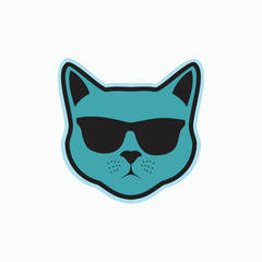 cat with glasses - flat cat icon or logo