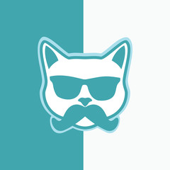 cat with glasses and mustache - funny cute flat face cat logo