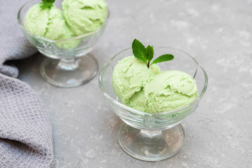 Delicious healthy summer avocado ice cream in glass cups