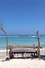 beach exotic chairs on a tropical beach, gili trawangan island, Bali, Indonesia.