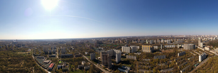 panoramic view of an urban area filmed from a drone