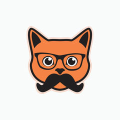 cat with glasses and mustache - funny cute flat face cat logo