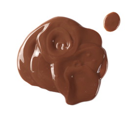 Chocolate cream spread isolated on white background, top view
