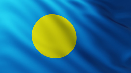 Large Flag of Palau fullscreen background in the wind
