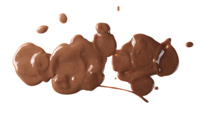 Chocolate cream spread isolated on white background, top view