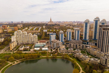 residential buildings around the city lake removed from the drone