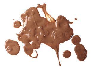 Chocolate cream spread isolated on white background, top view