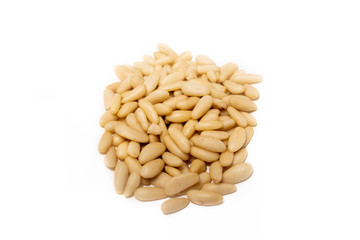 italian pine nuts on a white background