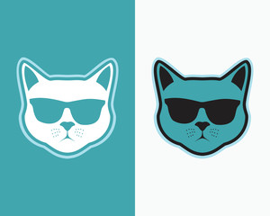 cat with glasses - flat cat icon or logo