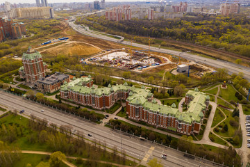 panoramic view of an urban area filmed from a drone