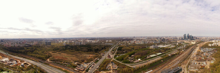 Fototapeta na wymiar panoramic view of an urban area filmed from a drone