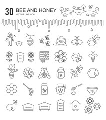 Bee and honey vector thinline icons set