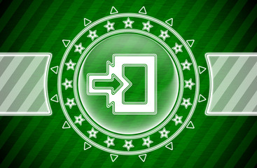 Login icon in circle shape and green striped background. Illustration.