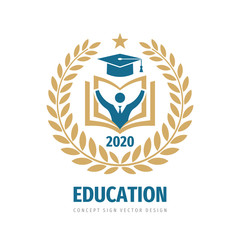 Education badge logo design. University high school emblem. Laurel wreath. - 345149135