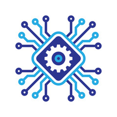 Electronic technology computer chip processor - concept business logo template vector illustration. CPU - creative logo. Digital network icon symbol. Gear SEO. Graphic design element. 