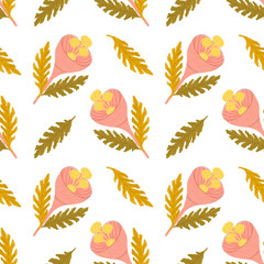 Delicate exotic flowers. Seamless pattern for printing on textiles, wallpaper, digital paper, website design, greetings.