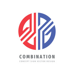 Combination concept logo template design. Union, cooperation, communication, alliance, connection, integration creative sign. Circle & stripes shapes. Network technology icon. Vector illustration. 