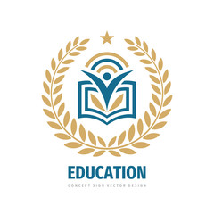 Education badge logo design. University high school emblem. Laurel wreath.