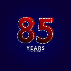 85 Years Excellent Anniversary Celebration Red Dash Line Vector Template Design Illustration