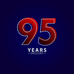 95 Years Excellent Anniversary Celebration Red Dash Line Vector Template Design Illustration