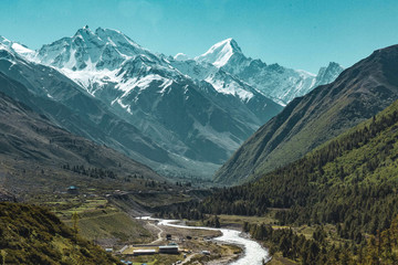 A valley in the midst of the Himalayan mountains