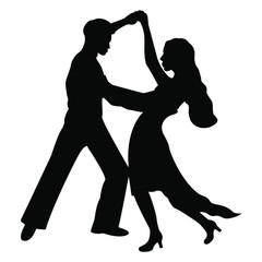 Silhouette of a dancing couple of people isolated on a white background. Vector illustration of an elegant couple of dancers. Dancers of ballroom and Latin American dances