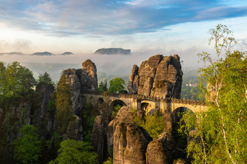 a beautiful view of the bridge of the Bastei of Rathen in saxon switzerland, Germany