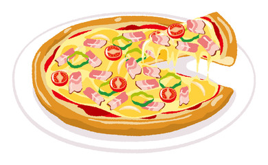 ベーコンピザのイラスト