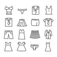 Fototapeta premium Set of clothing and fashion. Mens or womens apparel icon isolated. Modern outline on white background