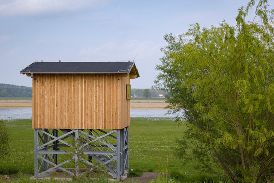 View of a new building for bird watching. From there you can see many animals.