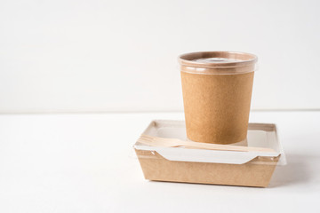 Containers for food delivery on white background. Place for your text.