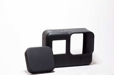 action Camera cover case, White background with space for text