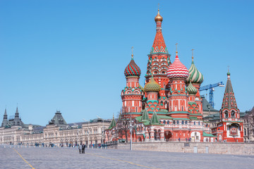 Morning view of St. Basil Cathedral on Red Square in Moscow,