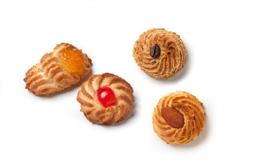 Almond Cookies with Candied Fruit – Typical Traditional Italian Sweets – Isolated on White Background