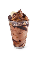 Mousse Sundae in Glass – Chocolate Dessert – Isolated on White Background