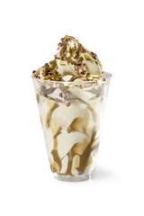 Mousse Sundae in Glass – Pistachio Dessert – Isolated on White Background