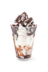 Mousse Sundae in Glass – Chocolate and Vanilla Dessert – Isolated on White Background
