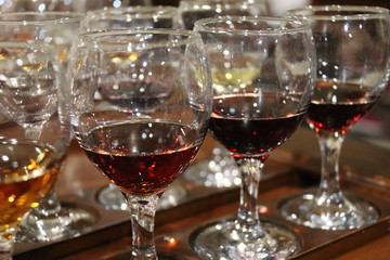 Glasses with wine close up 