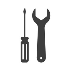 Wrench and hammer. Tools icon isolated on white background.