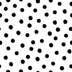 Handgetekende zwart-wit naadloze textuur met cirkels en stippen. Vector herhalingspatroon.