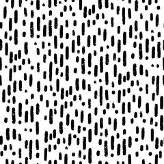 Hand-drawn black and white seamless texture with dashed strokes. Vector repeat pattern.